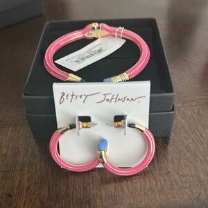 NWT Betsey Johnson Pink and Gold Pencil Bracelet and Matching Earrings